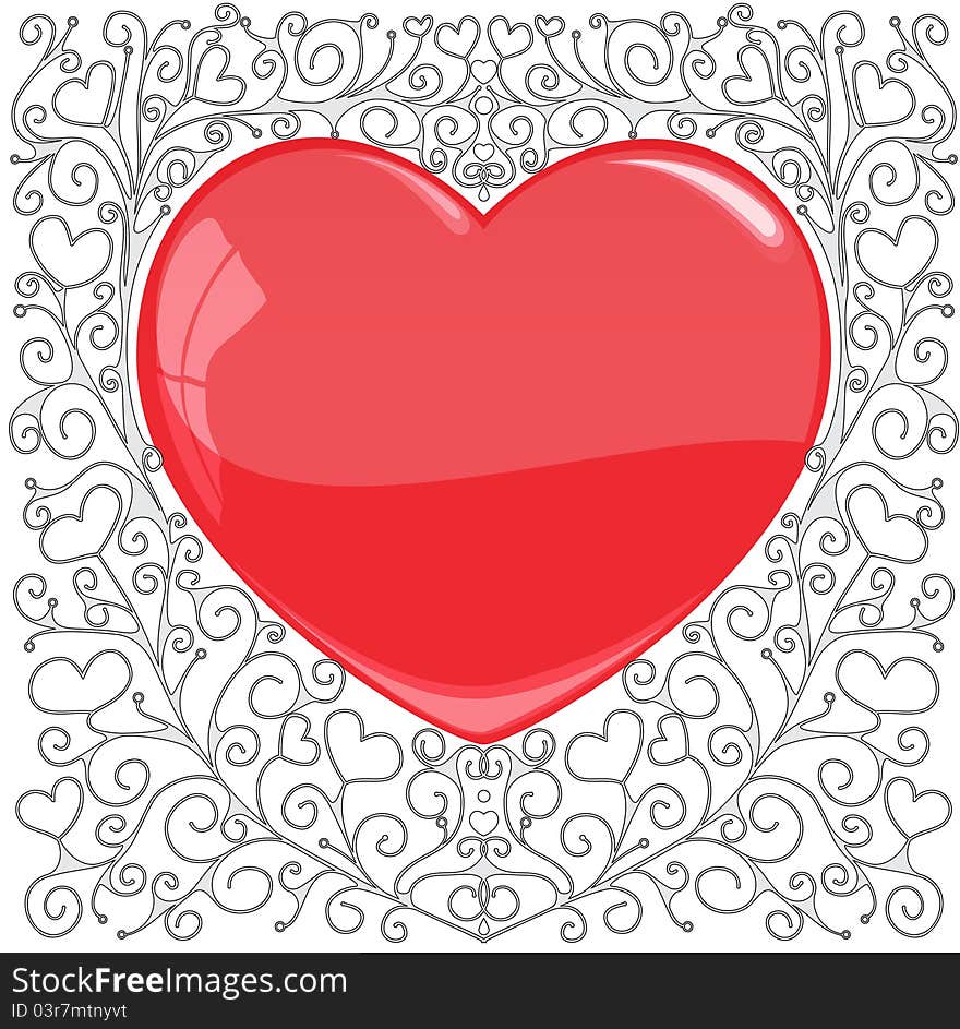 The glossy Valentine heart,  illustration. The glossy Valentine heart,  illustration