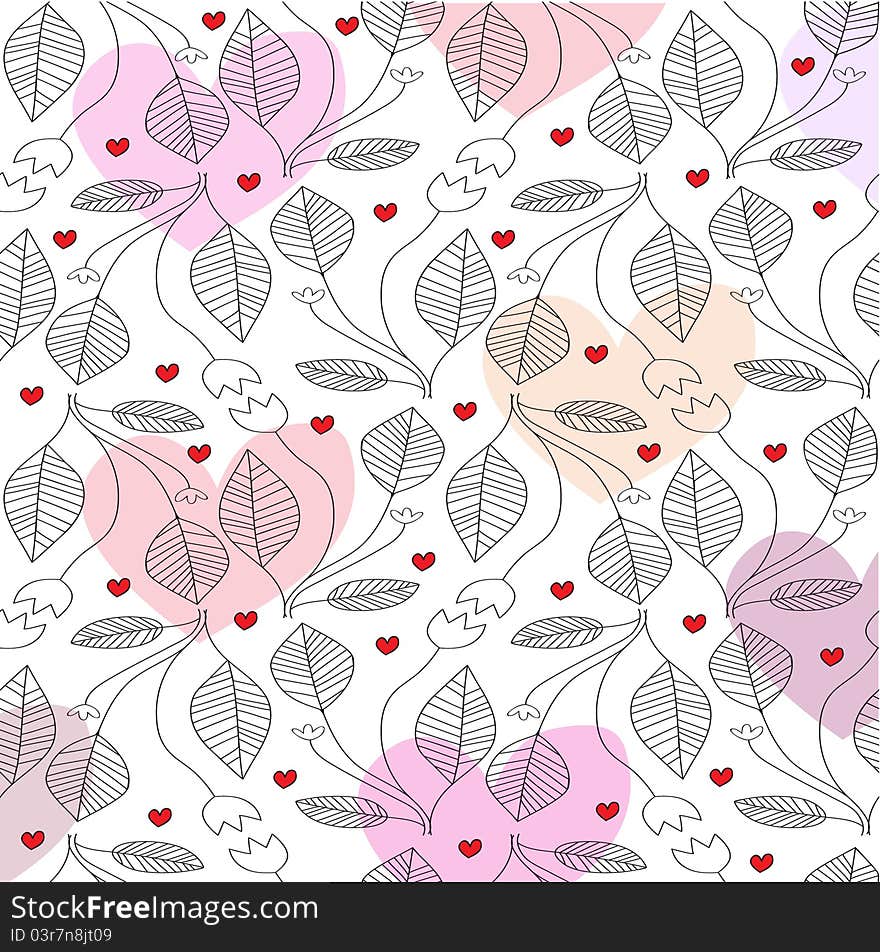 Background with tulips and hearts