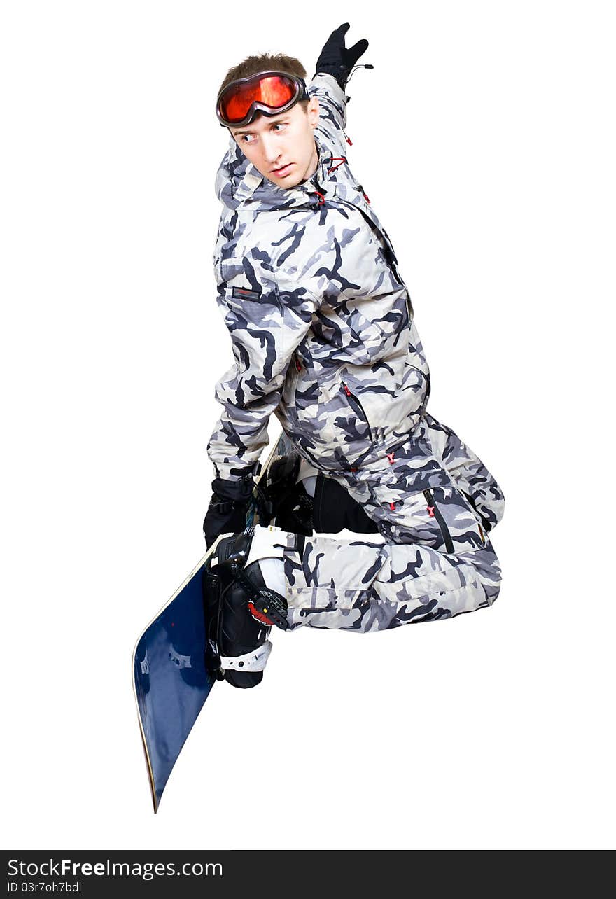 Portrait Of Boy In Sportswear With Snowboard