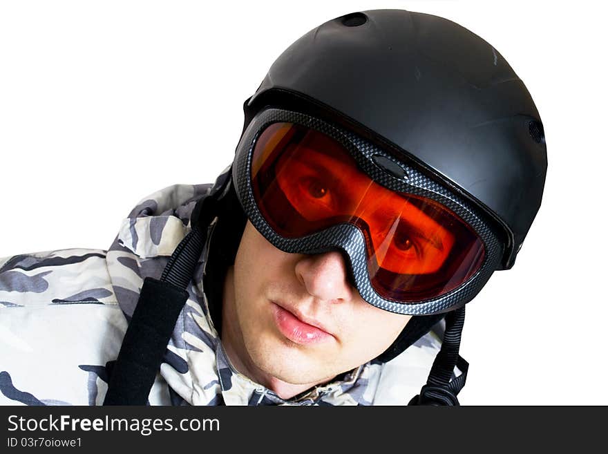 Portrait Of Boy In Sportswear With Snowboard