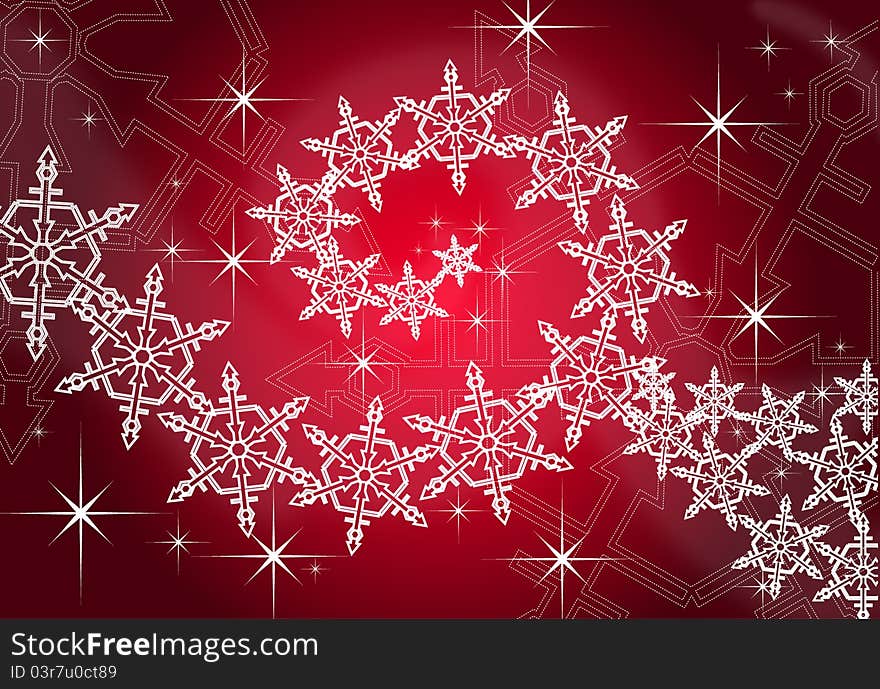 Red winter background with snowflakes