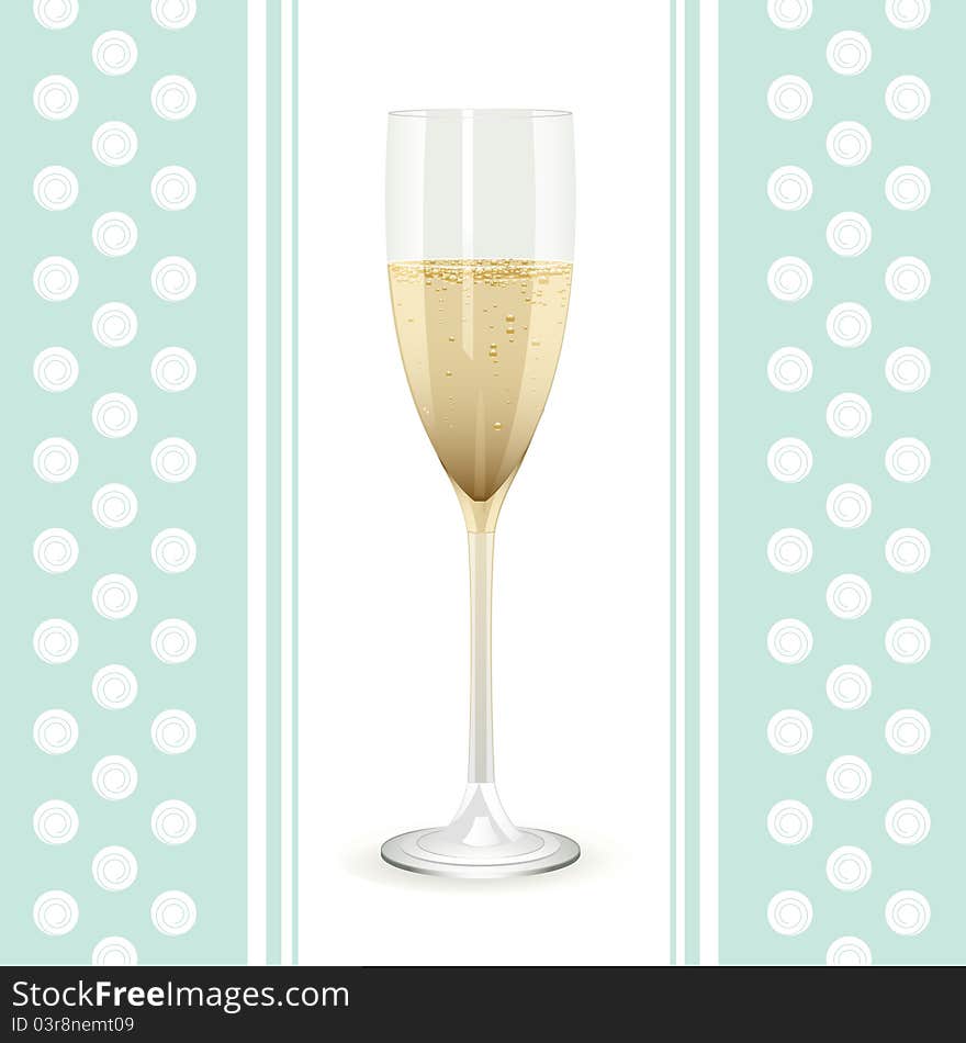 Champagne filled flute on a white vertical border against a duck egg blue background. Champagne filled flute on a white vertical border against a duck egg blue background