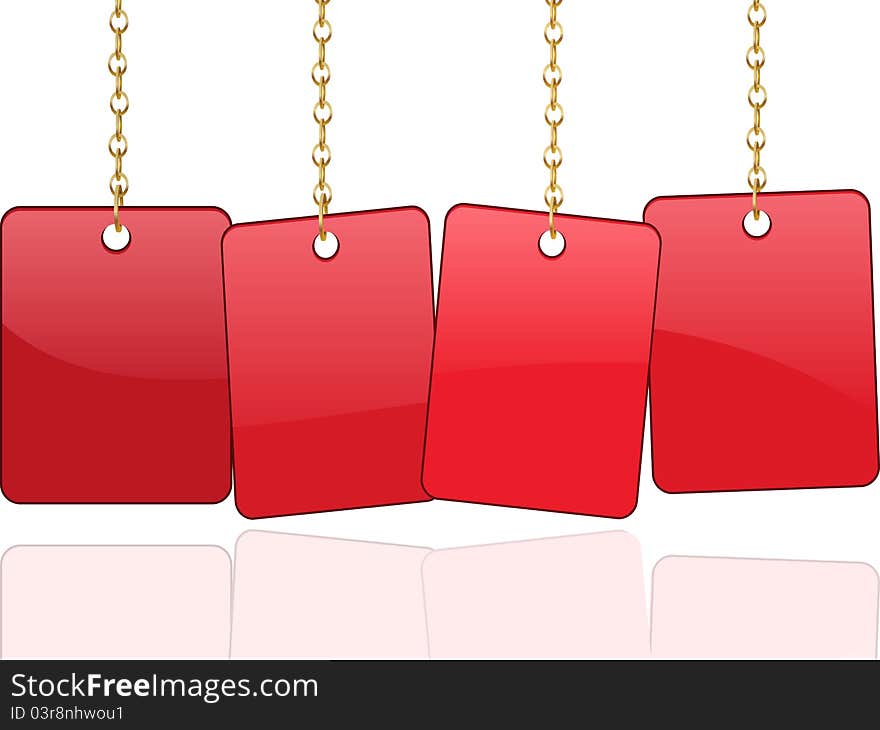 Red cards hanging from chains