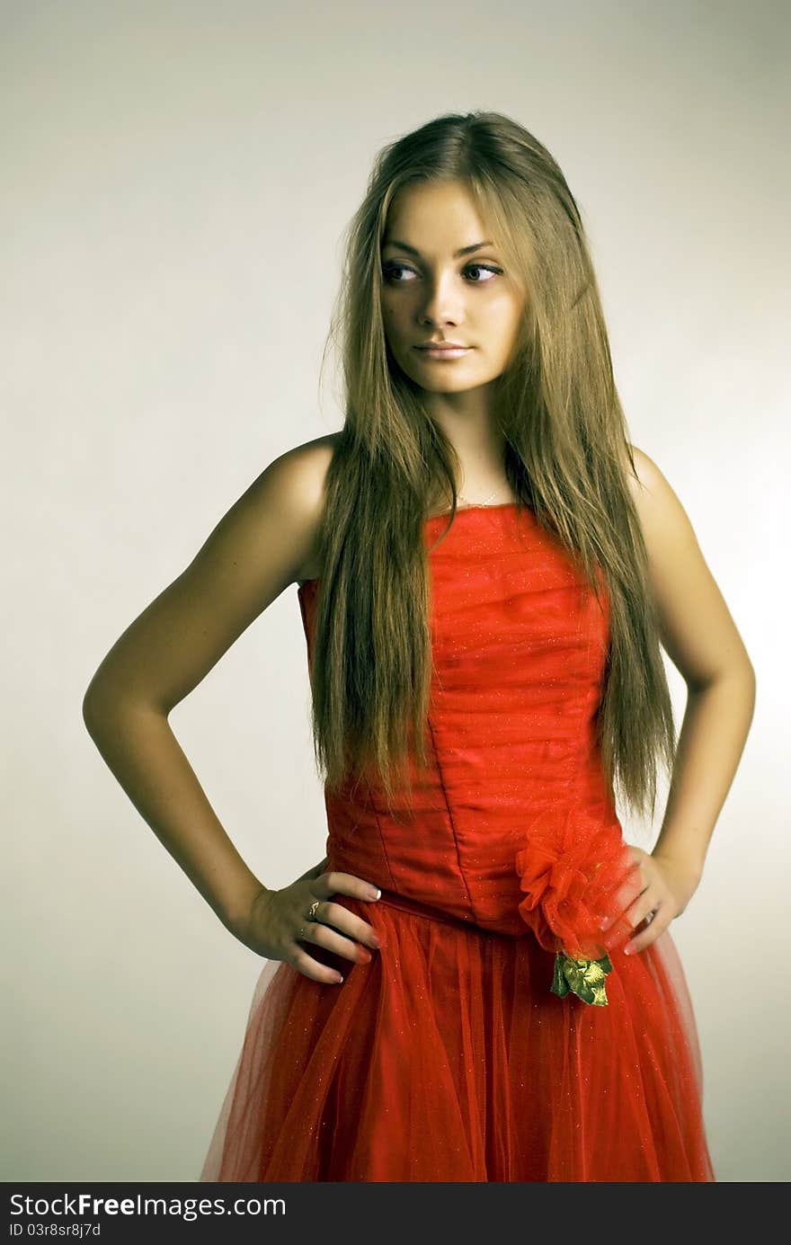 Girl in red dress