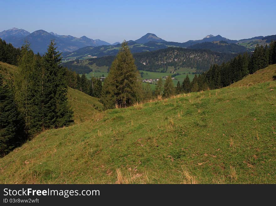 Beautiful landscape in the mountains near the Walchsee in Austria