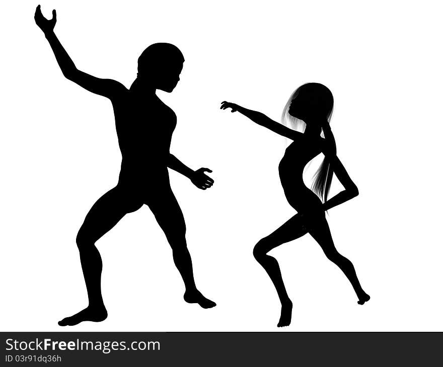 Digitally created 3D image of dancing girl and boy, separated over white. Digitally created 3D image of dancing girl and boy, separated over white.