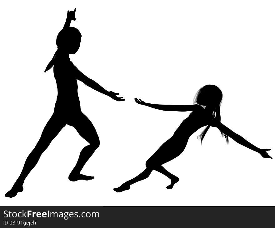 Digitally created 3D image of dancing girl and boy, separated over white. Digitally created 3D image of dancing girl and boy, separated over white.