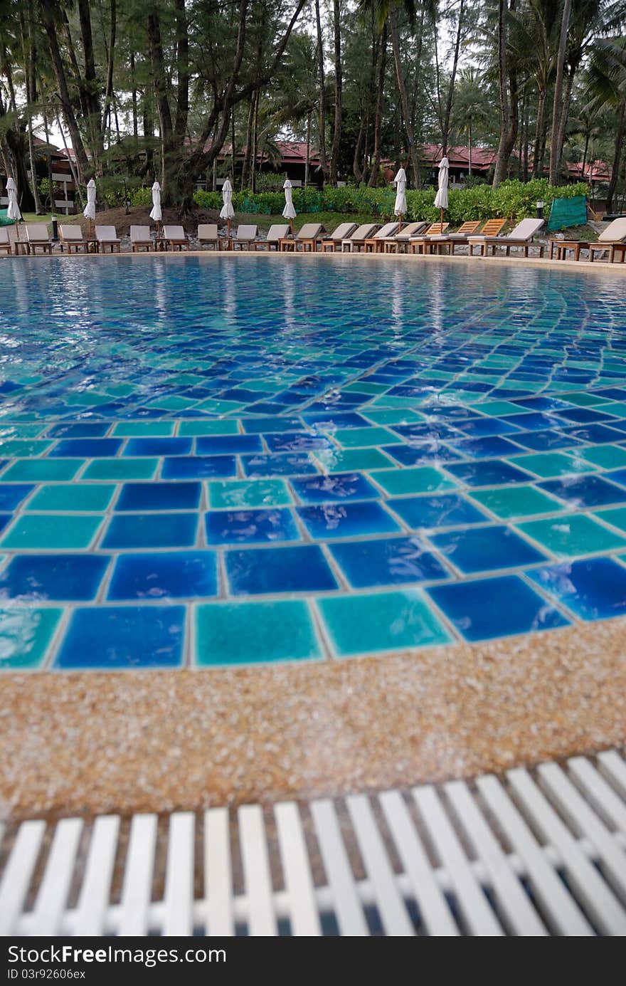 Empty resort swimming pool in hotel