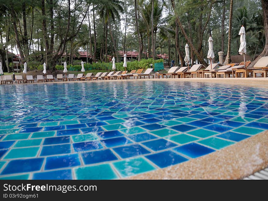 Empty resort swimming pool in hotel