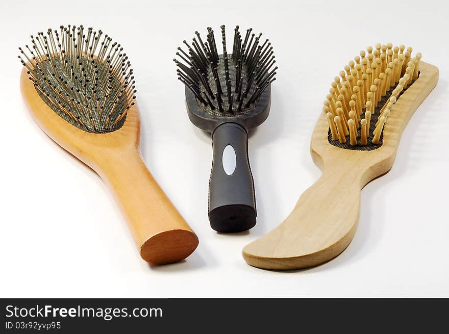 Close view of three different style combs