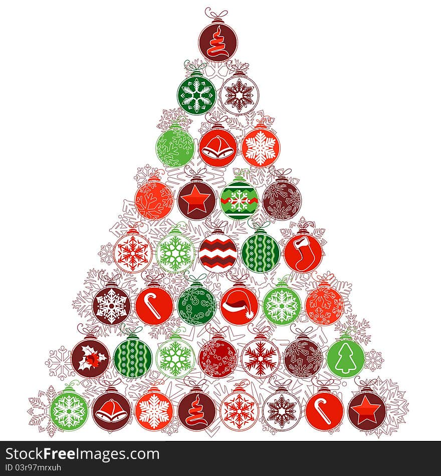 Stylized Christmas tree made of various contour balls. Stylized Christmas tree made of various contour balls