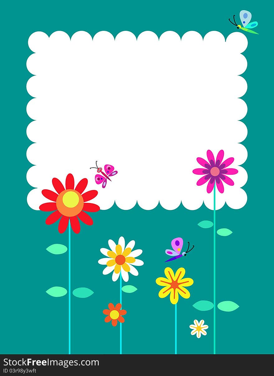 Springtime flowers and butterflies, vector illustration