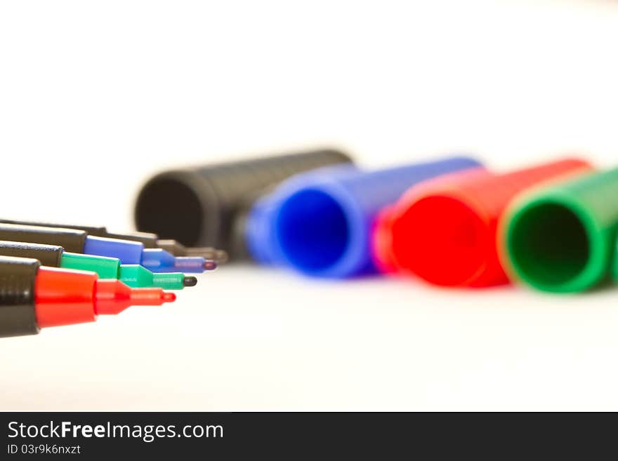 Four pen with the color on a white background. Four pen with the color on a white background