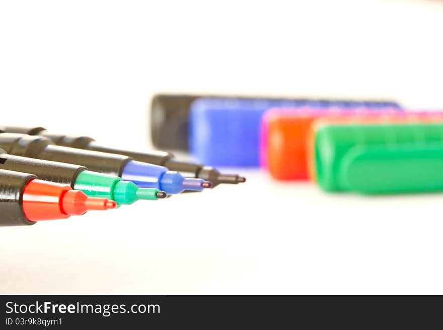 Four pen with the color on a white background. Four pen with the color on a white background