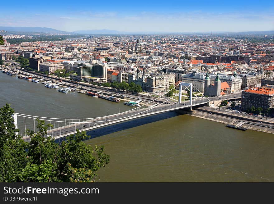 View of Elizabeth bridge, Budapest, Hungary from Citadel