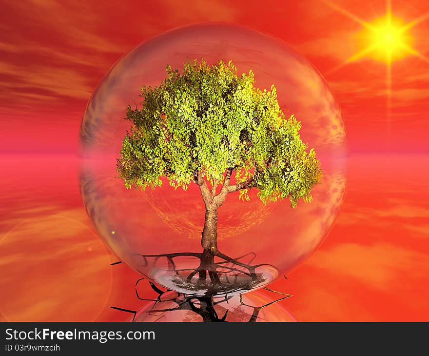 A green tree in a bubble