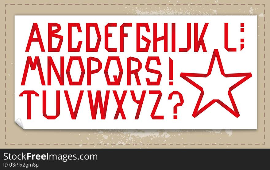 Red alphabet letters folded like ribbon. Red alphabet letters folded like ribbon