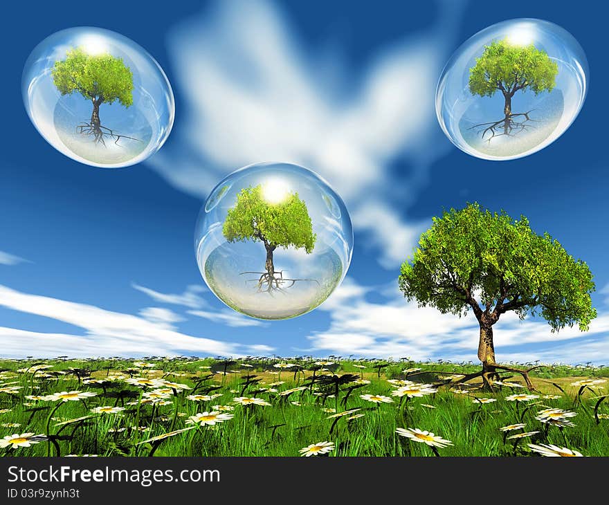 Trees in bubbles and natur. Trees in bubbles and natur