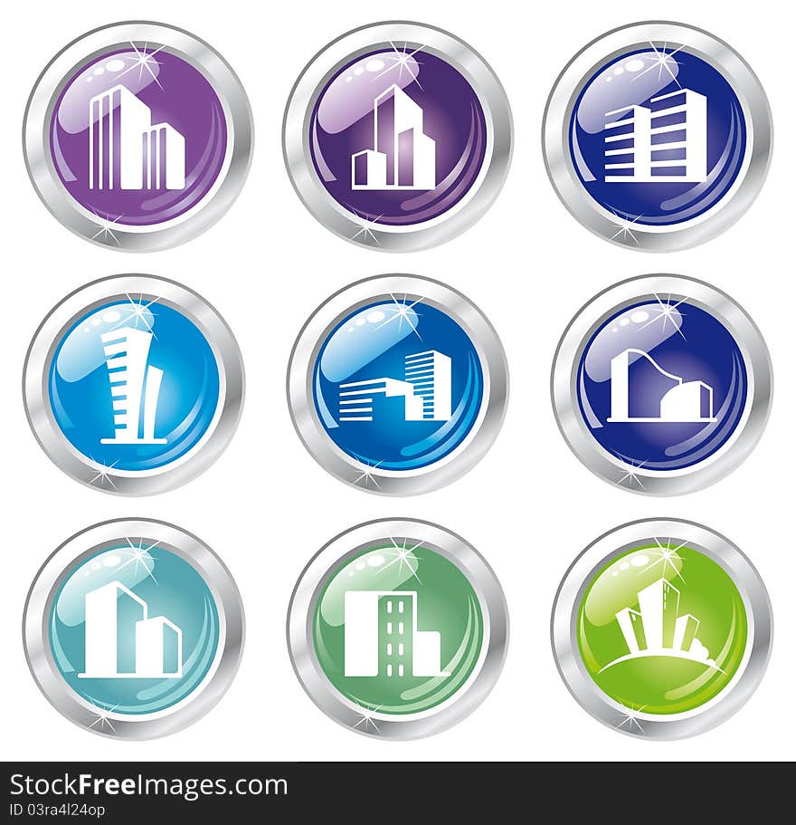 Collection of shiny buttons with the house image. Collection of shiny buttons with the house image