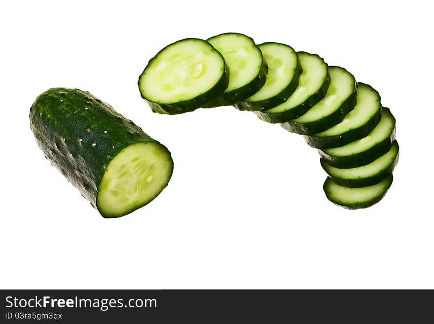 Cucumber half cut with slices.