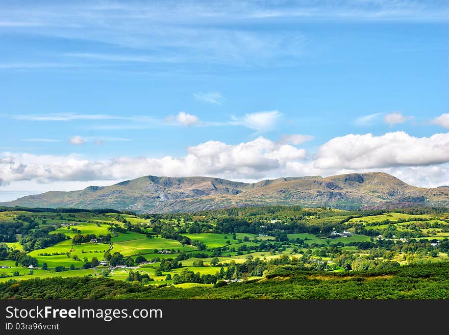 A view of the Coniston Fells from the slopes of Latterbarrow in the English Lake District National Park.