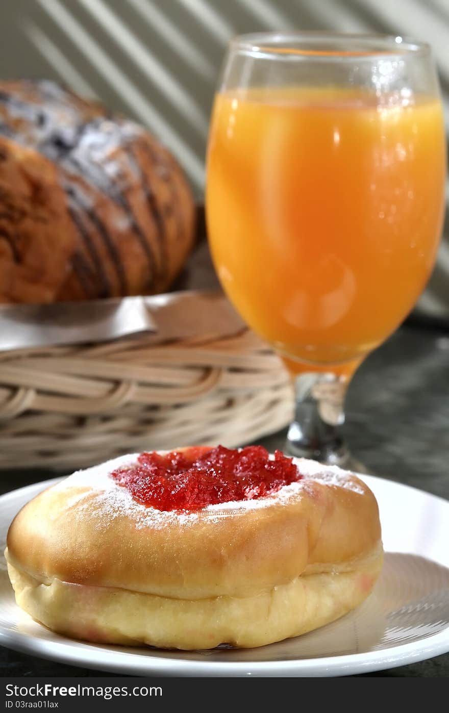 Strawberry bread and orange juice