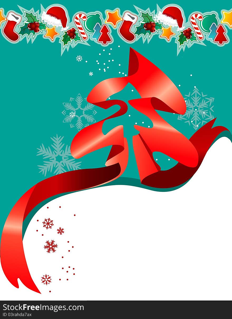 Christmas Greeting Card With Red Ribbon