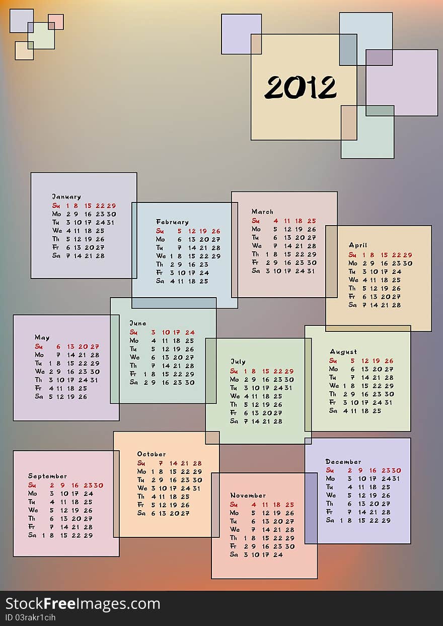 Calendar 2012 In Squares