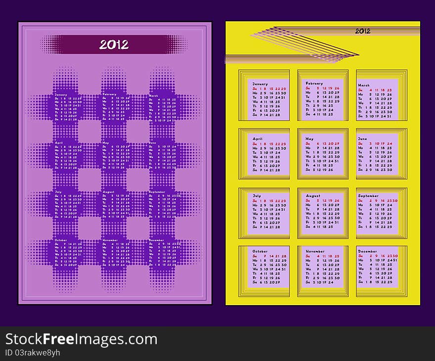 Two calendars for year 2012. Vector.