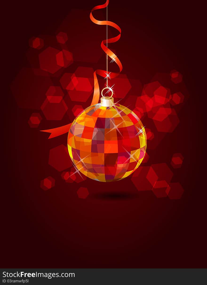 Hanging mirror ball on dark festive background