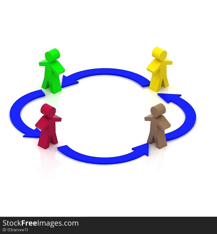 Teamwork circle, business flow. 3d illustration