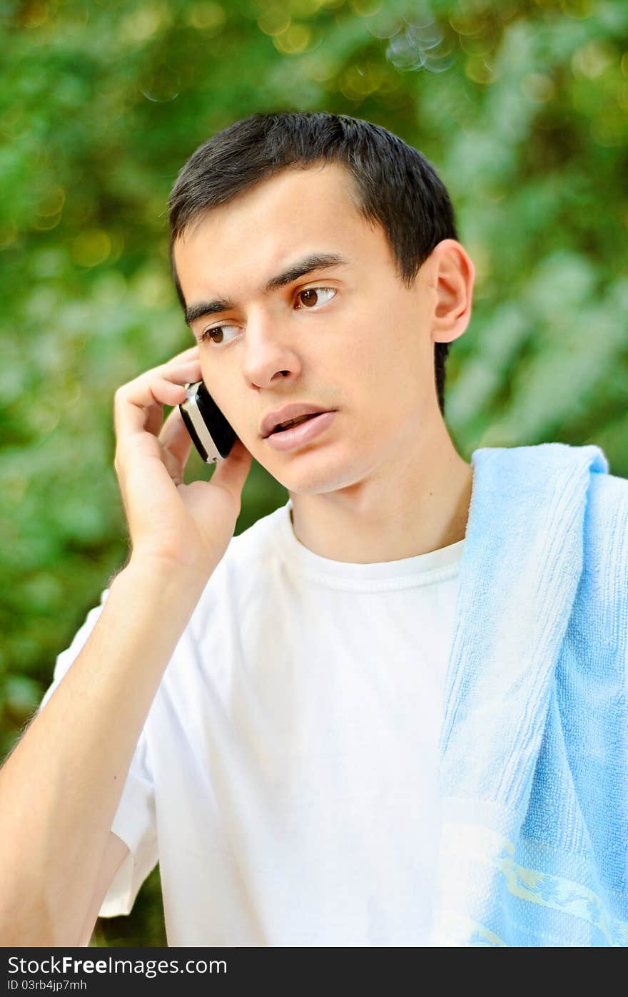 Business handsome man disturbed while workout