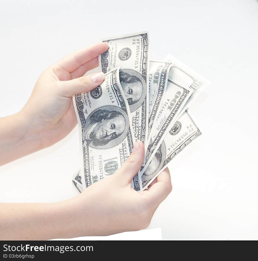 Woman hands showing lots of money. Woman hands showing lots of money