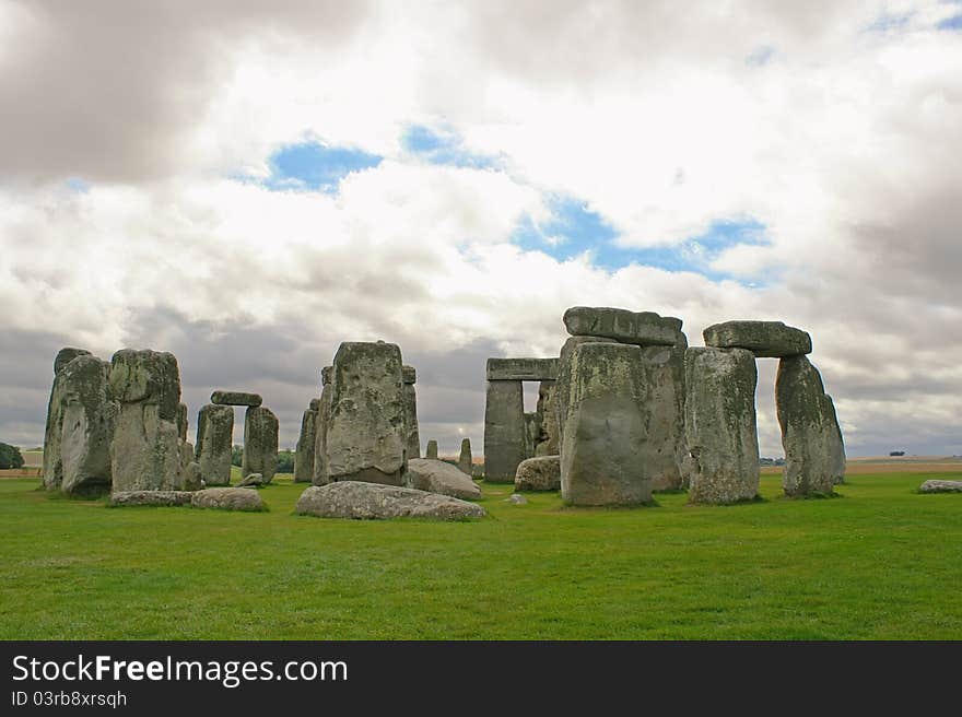 Stonehenge under a gloomy sky, England