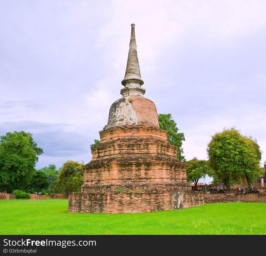 Ancient pagodas set among fields of green grass