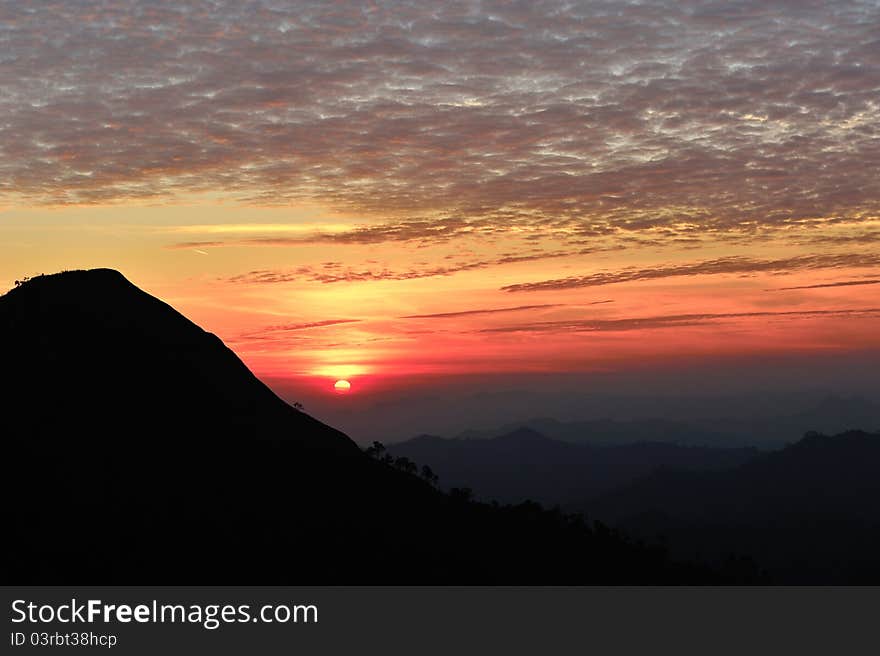 Wonderful sunset at khao chang puek moutain, Kanchanaburi, Thailand