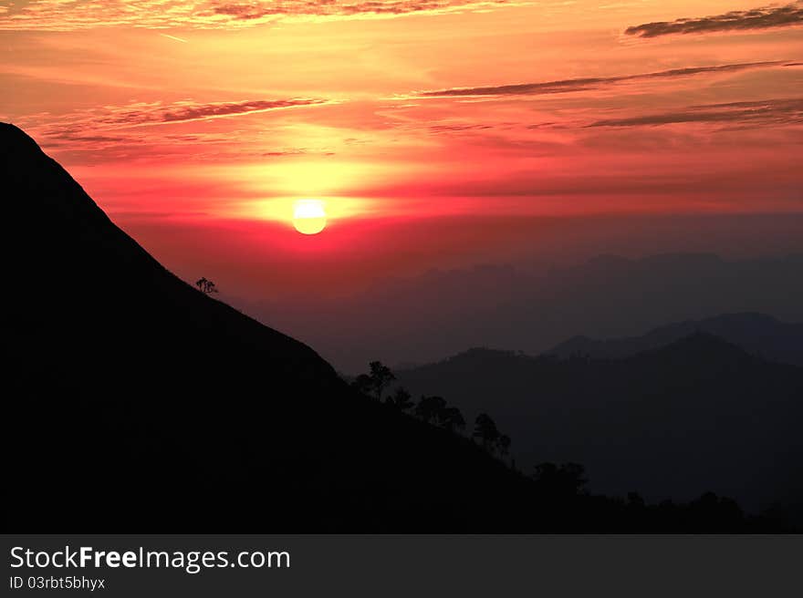 Wonderful sunset at khao chang puek moutain, Kanchanaburi, Thailand