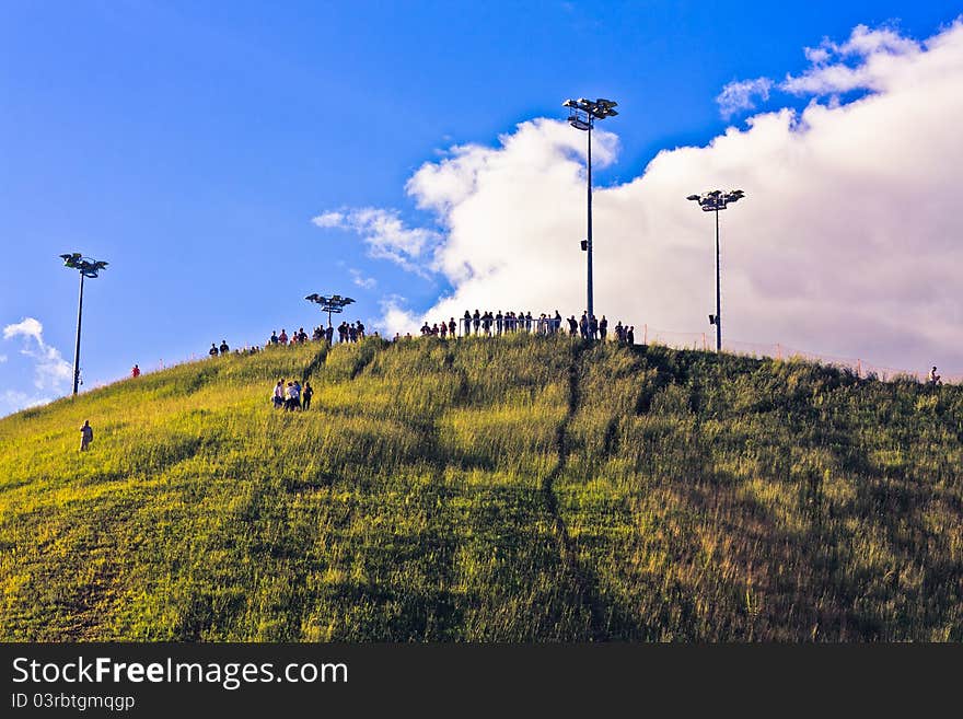 People on top of a hill