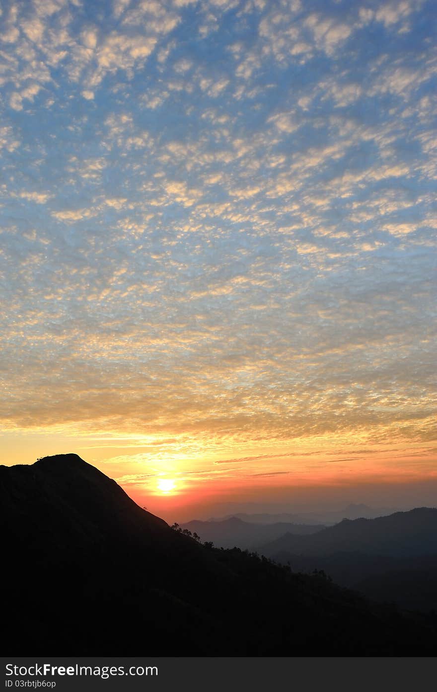 Wonderful sunset at khao chang puek moutain, Kanchanaburi, Thailand