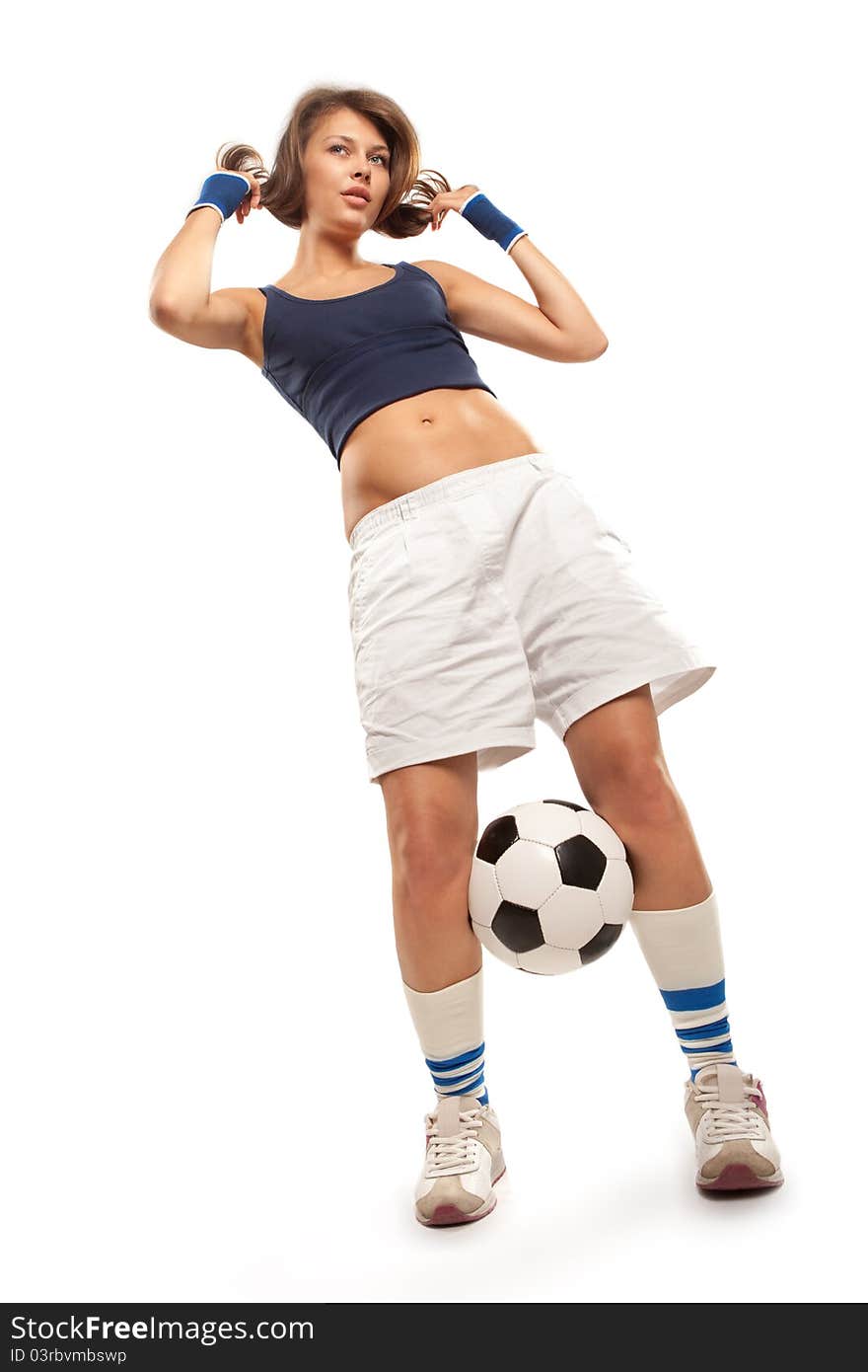 girl with soccer ball with over white background. girl with soccer ball with over white background