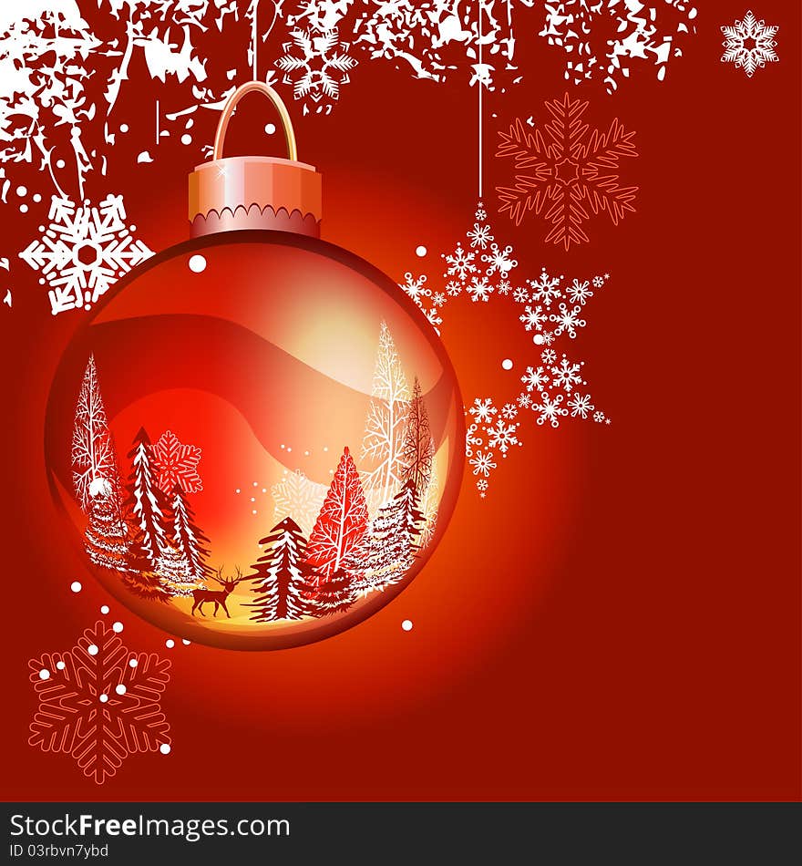 Bright red Christmas background with glass ball. Bright red Christmas background with glass ball