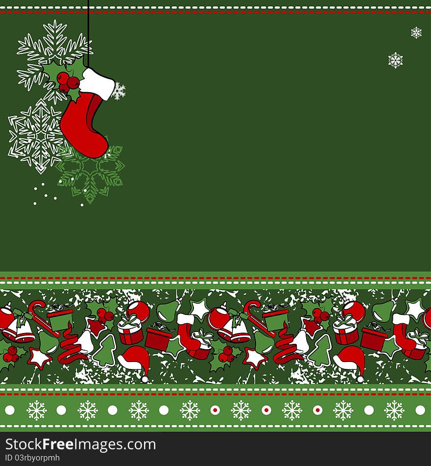 Christmas greeting card with stylized Christmas decorations