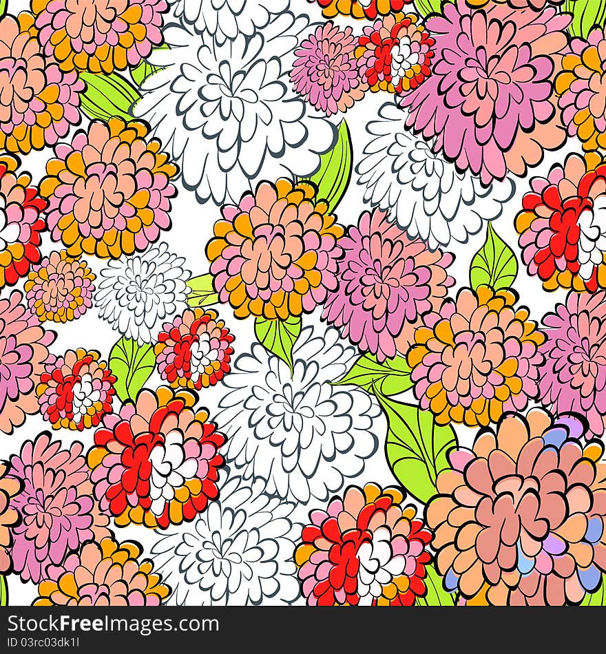 Decorative floral seamless wallpaper with stylized flowers