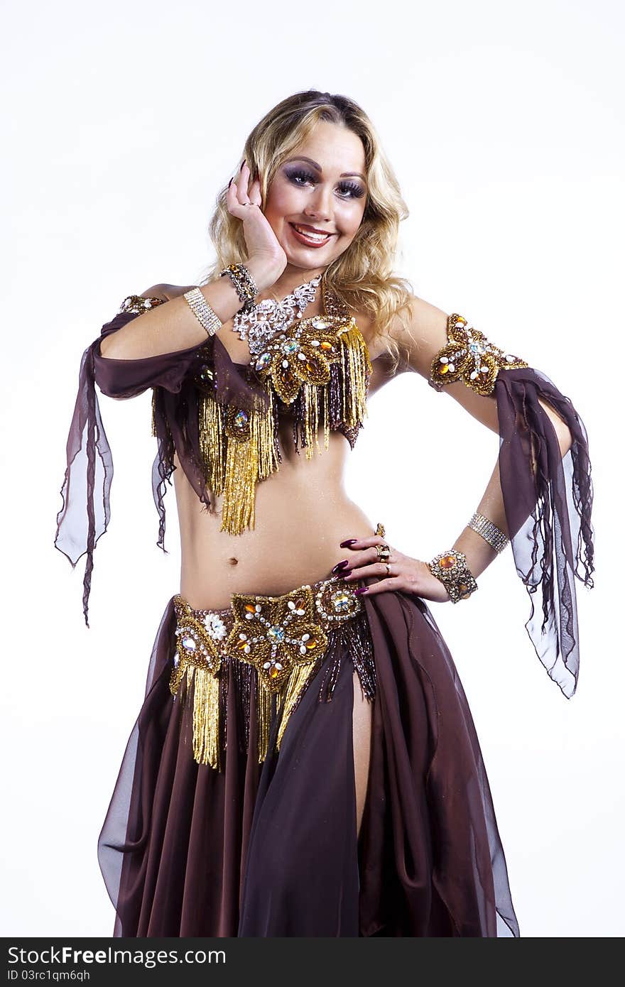 Beautiful blond dancing oriental dance. Beautiful blond dancing oriental dance