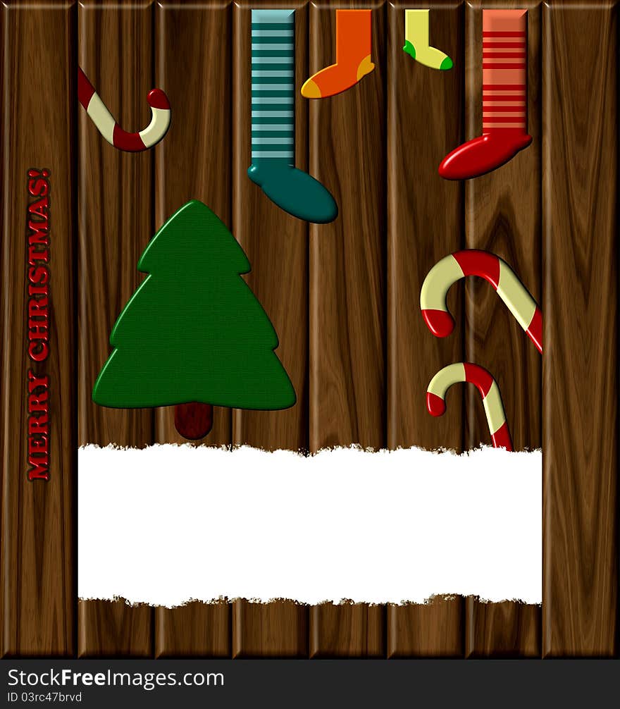 Christmas card on a wooden background with place for text