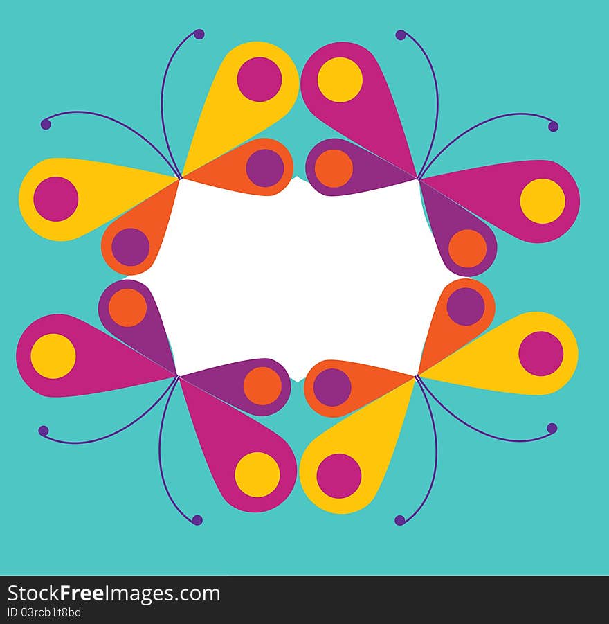 Abstract frame of colorful butterfles, vector illustration