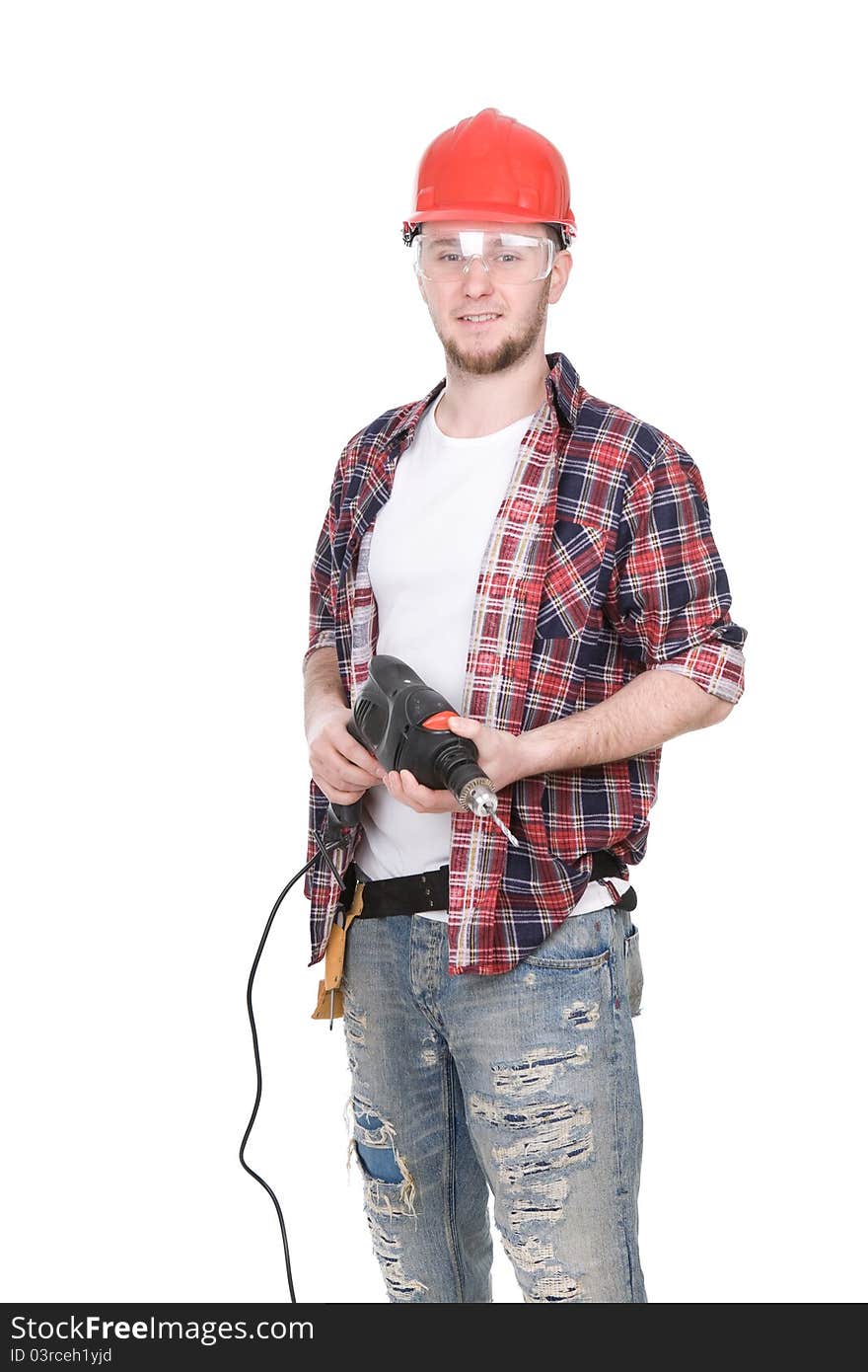 Young adult worker isolated on white background