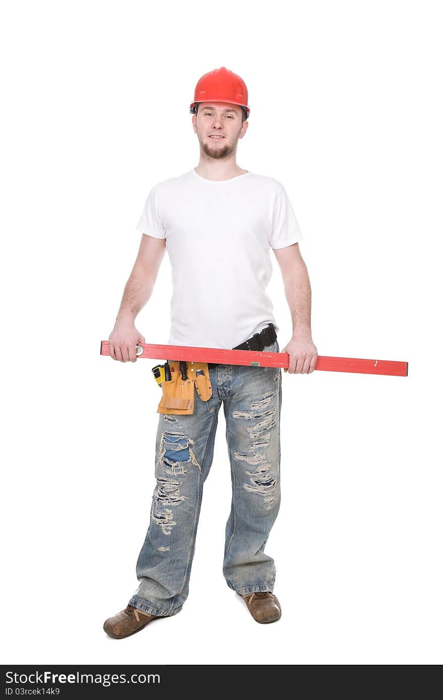 Young adult worker isolated on white background