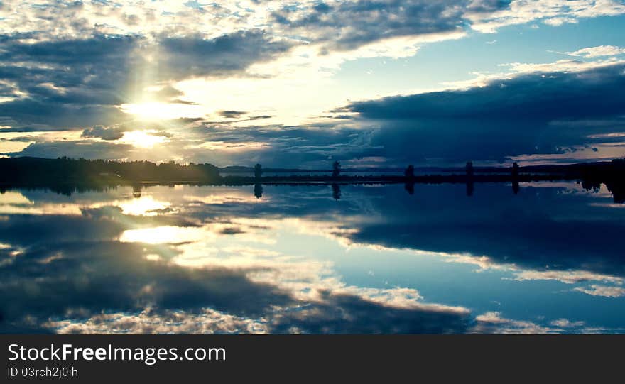 Summer sunset in the lake