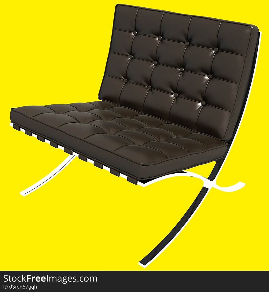 Brown Sofa in yellow background, interior and furniture category 3D Rendering. Brown Sofa in yellow background, interior and furniture category 3D Rendering